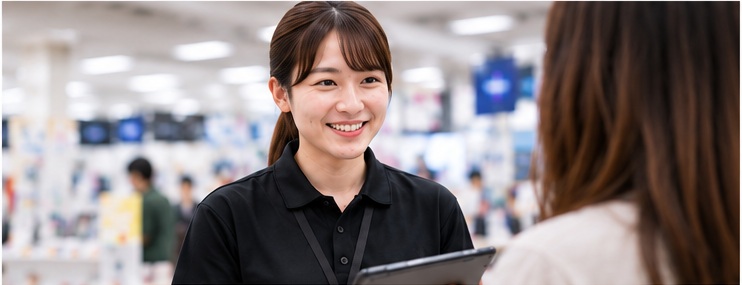 店頭でお客様に案内するVERTAスタッフ